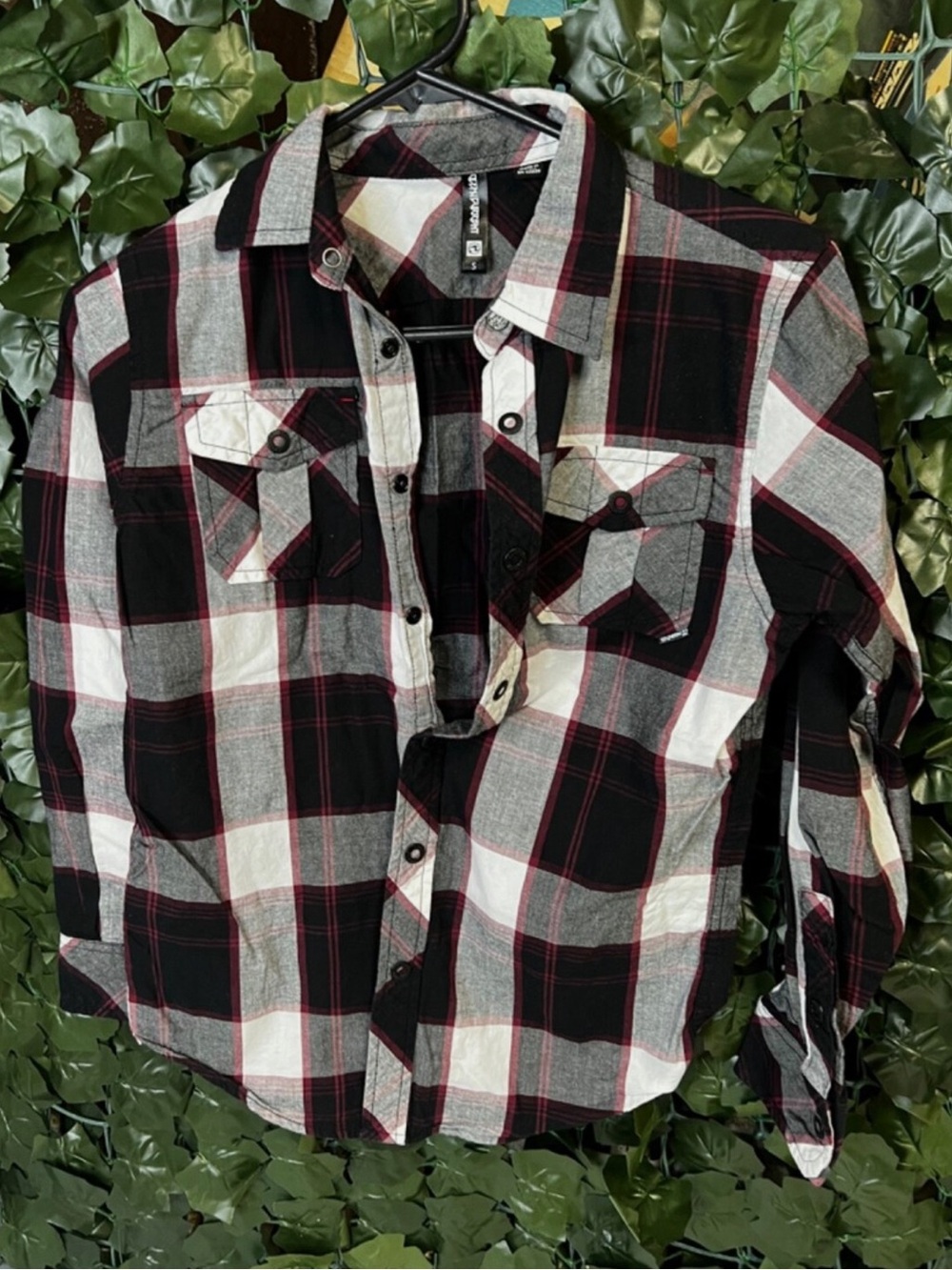 Ocean Current Plaid Shirt in Black, Gray & Burgundy